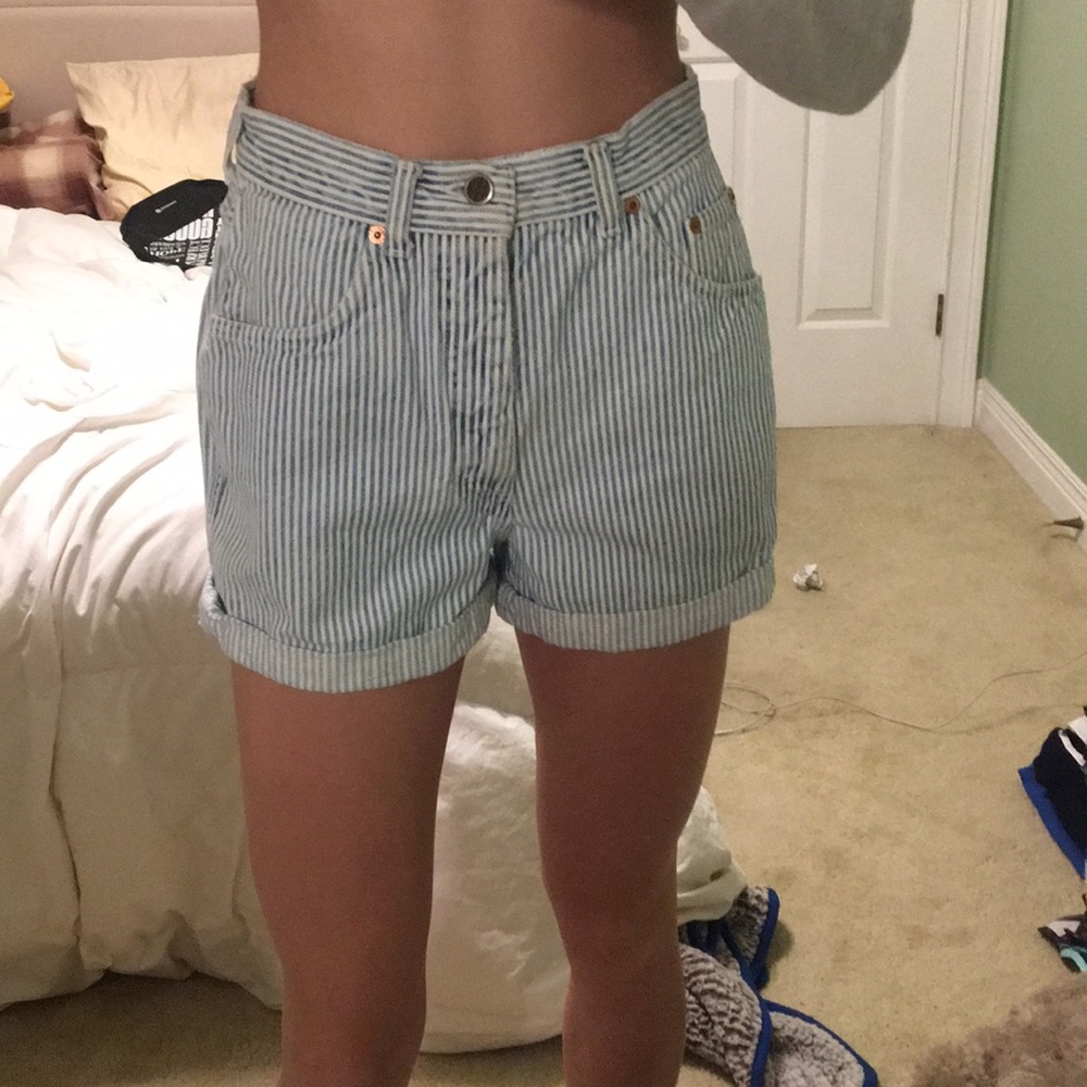 vintage high waisted striped jean shorts